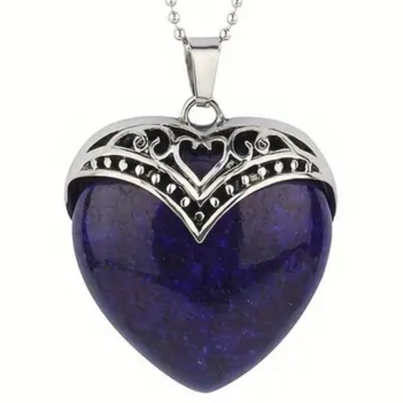 Lapis Lazuli Natural Gemstone Heart Pendant Necklace Healing Gemstone Pendant - Picture 2 of 2